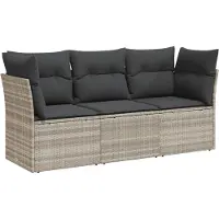 vidaXL Ensemble de salon de jardin 3 pièces avec coussins gris clair Poly rotin