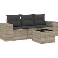 vidaXL Ensemble de salon de jardin 4 pièces avec coussins gris clair Poly rotin