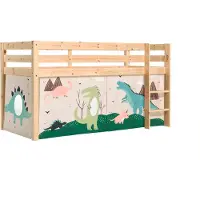 Vipack Lit mi-hauteur PINO, avec set textile "Dino", finition pin massif verni naturel