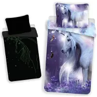 Jerry Fabrics Ensemble de literie « Licorne violette avec effet lumineux » (2 pièces) : housse de couette 100 x 135 cm + taie d'oreiller 40 x 60 cm, 100 % coton, Oeko-Tex