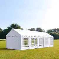 TOOLPORT Tente de réception / Barnum 4x10 m - difficilement inflammable blanc toile de haute qualité PVC 700 N ECONOMY