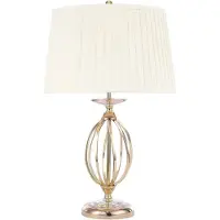Elstead Lighting Lampe de table avec abat-jour Aegean blanc et laiton, 1xE27x60W, tissu, dimensions : 58x36x14,2 cm, IP20, Elstead