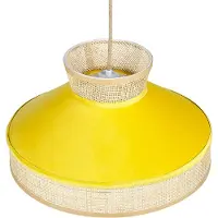 Beliani Lampe suspendue abat-jour en velours de rotin jaune naturel lampe suspendue style boho