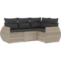 vidaXL Ensemble de salon de jardin 4 pièces avec coussins gris clair Poly rotin