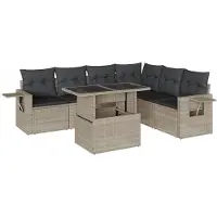 vidaXL Ensemble de salon de jardin 7 pièces avec coussins gris clair Poly rotin