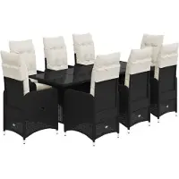 vidaXL Ensemble de jardin bistrot 9 pièces avec coussins noir poly rotin