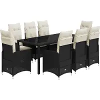 vidaXL Ensemble de jardin bistrot 9 pièces avec coussins noir poly rotin