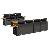 vidaXL Ensemble de jardin canapé 8 pièces avec coussins noir poly rotin