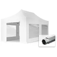 TOOLPORT 3x6 m Tonnelle pliante Alu, PES 800, côtés panoramiques, blanc