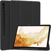 Techsuit - Flex Trifold (with Pencil Holder) - Samsung Galaxy Tab S7 Plus / S8 Plus - Black (Samsung Galaxy Tab S8+), Étui pour tablette, Noir
