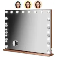 Mirlux Miroir de maquillage Hollywood - Éclairage LED - Haut-parleur Bluetooth - Zoom 10x - Or rose - 80 x 60 cm