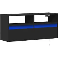 vidaXL Armoire TV murale avec éclairage LED noir 100x31x45 cm