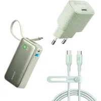 Anker Bio Bundel-Ankern-Nano-Powerbank-10.000 mit integriertem USB-C-Kabel 30W + (10000 mAh, 37 Wh), Chargeur de secours, Gris