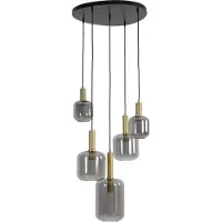 Light & Living Lampe pendante Vide Lekar 5x E27 - laiton avec verre fumé