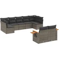 vidaXL Ensemble de salon de jardin 9 pièces avec coussins Gris Poly rotin