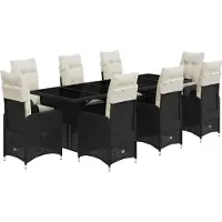 vidaXL Ensemble de jardin bistrot 9 pièces avec coussins noir poly rotin