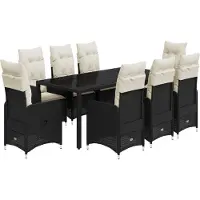 vidaXL Ensemble de jardin bistrot 9 pièces avec coussins noir poly rotin