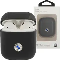 BMW Bma2Sslbk Airpods 1/2 Cover Czarny/Black Geniune Leather Silver Logo