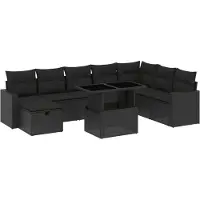 vidaXL Ensemble de salon de jardin 9 pièces avec coussins noir poly rotin