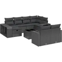 vidaXL Ensemble de salon de jardin 11 pièces avec coussins noir poly rotin