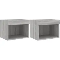 vidaXL Tables de chevet murales avec lampes LED 2 pcs. Gris Sonoma