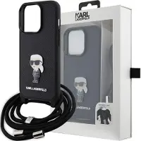 Karl Lagerfeld Étui bandoulière Saffiano noir pour iPhone 15 Plus