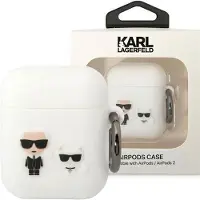 Karl Lagerfeld Klaca2Silkcw Airpods 1/2Cover Biały/White Silicone Karl & Choupette