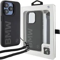 BMW Étui rigide en cuir noir pour iPhone 15 Pro Max