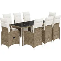 vidaXL Ensemble de jardin bistrot 9 pièces avec coussins Marron Poly rotin