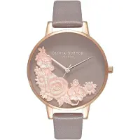 Olivia Burton Montre - - OB16FS99 - Cadran gris floral - Bracelet en cuir véritable - Quartz 38mm