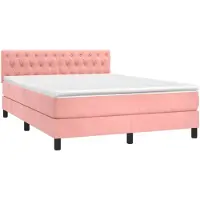 vidaXL Lit boxspring avec matelas rose 140x190 cm velours