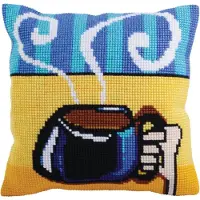 Collection D'Art CdA Coussin point de croix "Tasse café" 5280, 40x40cm, dessin de broderie pré-dessiné