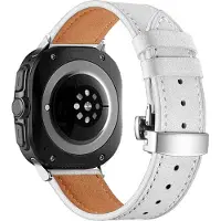 Cover-Discount Galaxy Watch Ultra (47mm) - Bracelet de remplacement en cuir avec boucle papillon (Cuir), Sangles de montre, Blanc