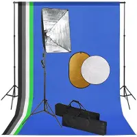 vidaXL Kit de studio photo avec lampes toile de fond et réflecteur