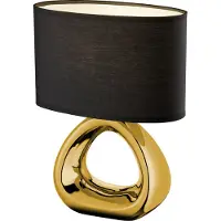 RL Petite lampe de table pied en céramique doré avec abat-jour en tissu noir hauteur 34cm
