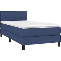 vidaXL Lit Boxspring avec matelas & LED Bleu 90x190 cm Tissu