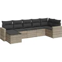 vidaXL Ensemble de salon de jardin 7 pièces avec coussins gris clair Poly rotin