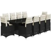 vidaXL Ensemble de jardin bistrot 11 pièces avec coussins noir poly rotin