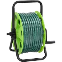 vidaXL Dévidoir de tuyau sur pied Vert avec 30 m de tuyau PVC