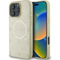 GUESS GUHMP16LPSAPSMED iPhone 16 Pro 6,3 "złoty/gold HC MagSafe Safiano Peony Classic Logo (Apple iPhone 16 Pro), Coque pour téléphone portable, Or, Jaune