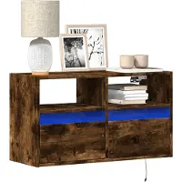 vidaXL Armoire TV murale avec éclairage LED chêne fumé 80x31x45 cm