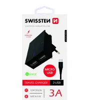 Swissten Įkroviklis 2x USB-A 3 A (22042000) (15 W, 2 ports), Chargeur USB, Noir