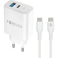 Forever Chargeur mural PD QC TC-07-30AC 1x USB-C 1x USB 30 W blanc + câble USB-C - USB-C 60 W