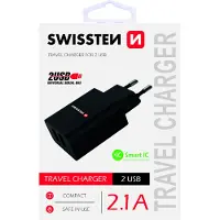 Swissten - Chargeur de voyage Smart IC 2.1a 2xusb (noir)