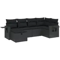 vidaXL Ensemble de salon de jardin 6 pièces avec coussins noir poly rotin