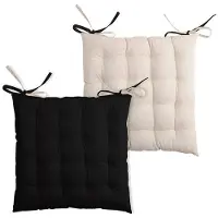 Stof Galettes de chaise Stof Coussin de chaise bicolore réversible en coton noir et lin homme || Taille 40x40 cm