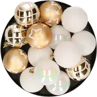Atmosphera Déco de sapin Lot de 15 Boules de Noël D 5 cm - Or et Blanc