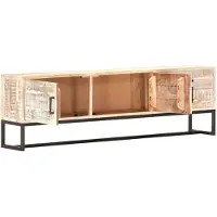 The Living Store Armoire TV Blanc 140 × 30 × 45 cm Bois massif Acacia