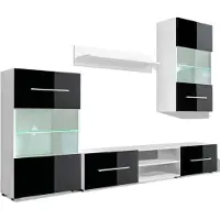 vidaXL Meuble-paroi en cinq parties Armoire TV avec éclairage LED Noir