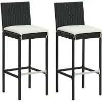 vidaXL Tabouret de bar de jardin avec coussin 2 pcs. noir Poly rotin